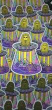 Load image into Gallery viewer, Alien UFO Sticker. Gold Effect Tutankhamun Pyramid Sticker.  Psychedelic Trippy sticker. UV indoor outdoor Stickers - High quality Sticker