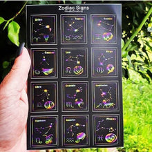 Load image into Gallery viewer, 12 Mini Stickers Zodiac Signs Sticker Sheet. Star Sign Stickers. Waterproof Vinyl Sticker. Laptop Slaps Water Bottle Sticker