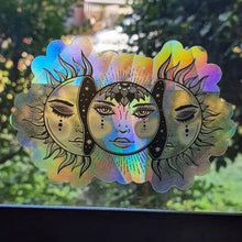 Load image into Gallery viewer, Suncatcher Sticker Sun and Moon. Rainbow maker. Window decal. Prismatic Sticker