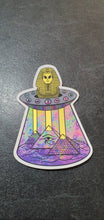 Load image into Gallery viewer, Alien UFO Sticker. Gold Effect Tutankhamun Pyramid Sticker.  Psychedelic Trippy sticker. UV indoor outdoor Stickers - High quality Sticker