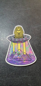 Alien UFO Sticker. Gold Effect Tutankhamun Pyramid Sticker.  Psychedelic Trippy sticker. UV indoor outdoor Stickers - High quality Sticker