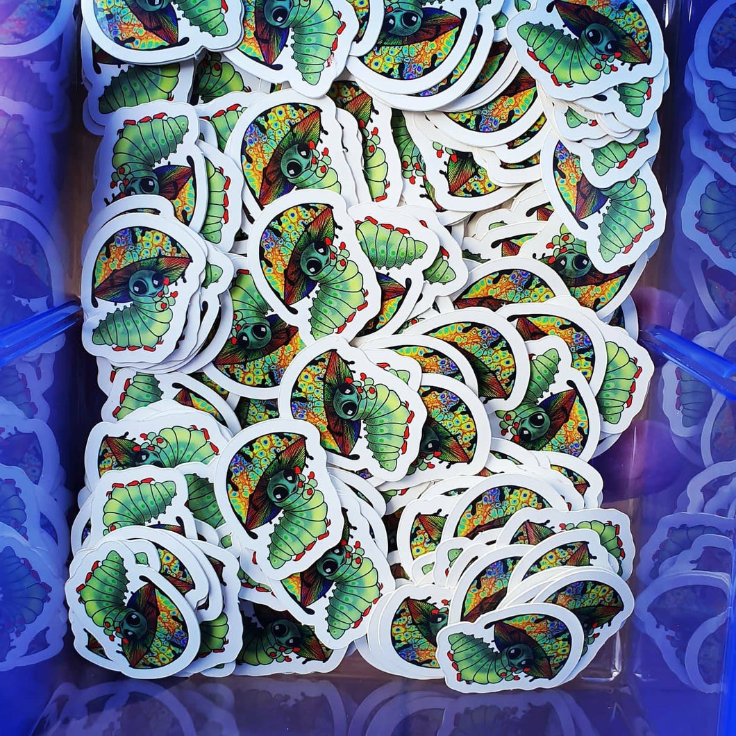 Trippy Caterpillar Mushroom Sticker. Mini stickers. UV indoor and outdoor Stickers - High quality Trippy sticker