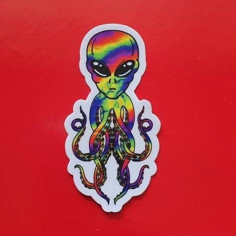 Alien Octopus. Psychedelic Trippy sticker. Waterproof - High quality Trippy sticker. Laptop sticker.