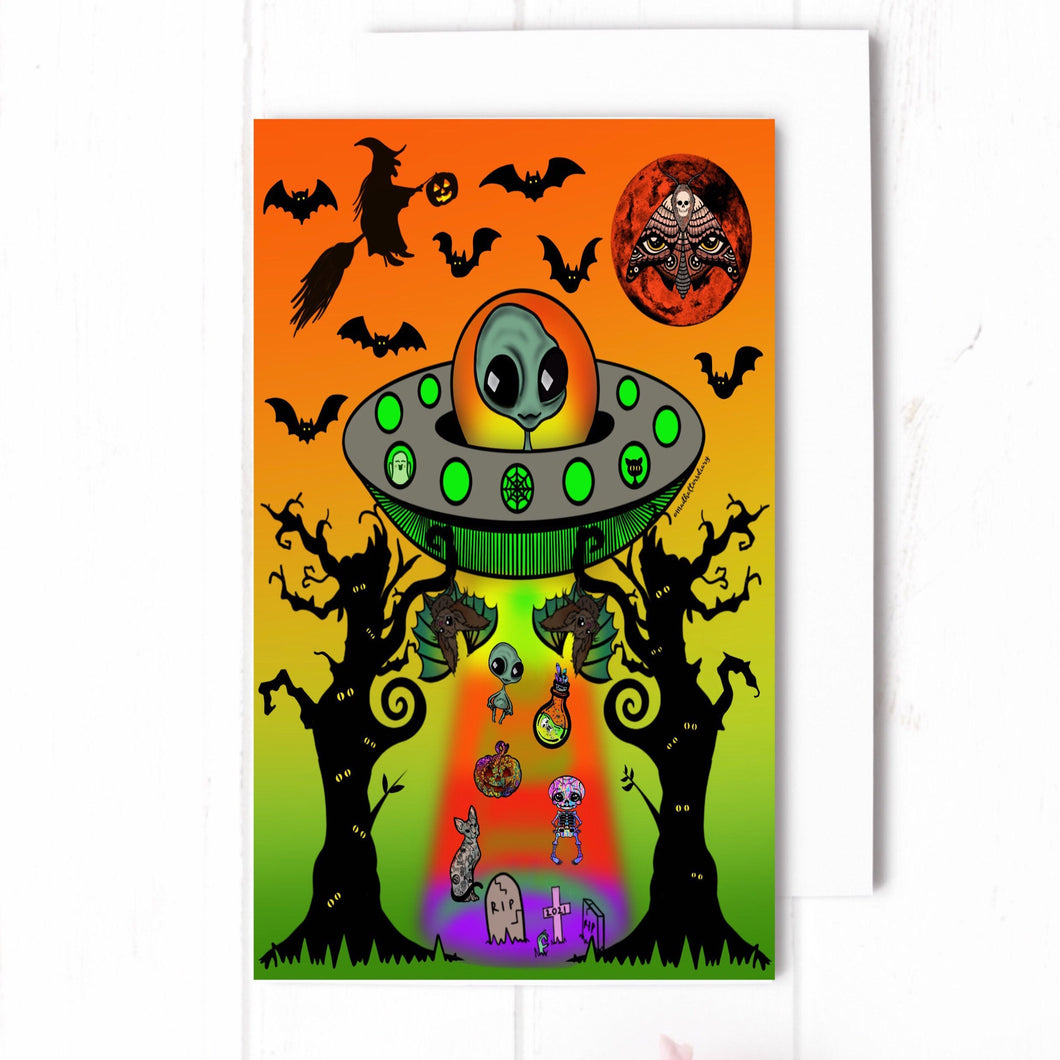 Alien Halloween Card. Halloween Greeting Card. Happy Halloween. Spooky Season Gift. A6 Trippy Card