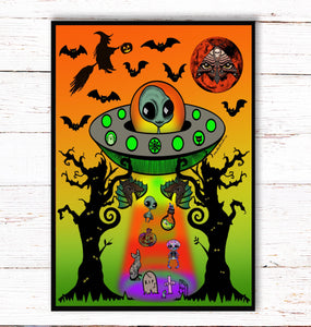 Halloween Print. Trippy Print. Aliens. Psychedelic. A3, A4 ,A5 or 4”x6"