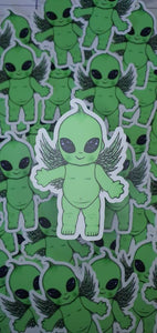 Green Alien Baby Stickers. Kewpie Doll Sticker. UV indoor and outdoor Stickers - High quality Trippy sticker