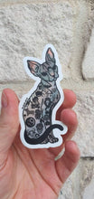 Load image into Gallery viewer, Sphynx Cat Sticker. Halloween Tattooed Cat Sticker. Waterproof. High quality Trippy sticker