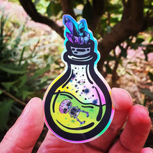 Load image into Gallery viewer, Skeleton In Bottle Sticker. Holographic Skeleton. Waterproof Sticker. Laptop Sticker. Water Bottle Sticker. High quality Trippy Sticker