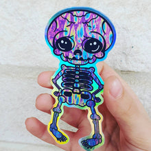 Load image into Gallery viewer, Halloween Skeleton Sticker. Holographic Skeleton. Waterproof Sticker. Laptop Sticker. Water Bottle Sticker. High quality Trippy Sticker