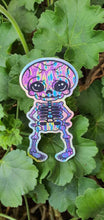 Load image into Gallery viewer, Halloween Skeleton Sticker. Holographic Skeleton. Waterproof Sticker. Laptop Sticker. Water Bottle Sticker. High quality Trippy Sticker