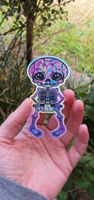 Load image into Gallery viewer, Halloween Skeleton Sticker. Holographic Skeleton. Waterproof Sticker. Laptop Sticker. Water Bottle Sticker. High quality Trippy Sticker