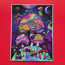 Load image into Gallery viewer, Mushroom Planet Stickers. Trippy Psychedelic Sticker. Waterproof Vinyl Sticker. Laptop Slaps Water bottle Sticker