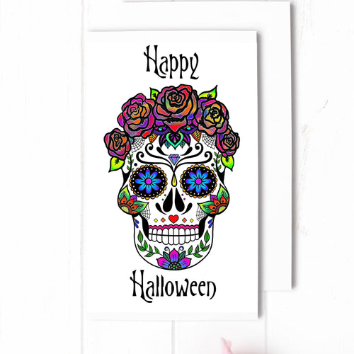 Sugar Skull Halloween Card. Spooky Season. Happy Halloween Card. Skull Card. A6