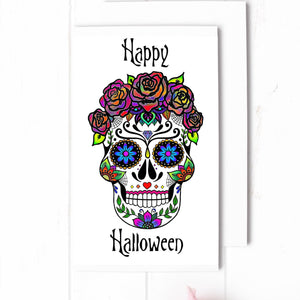 Sugar Skull Halloween Card. Spooky Season. Happy Halloween Card. Skull Card. A6