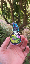 Load image into Gallery viewer, Skeleton In Bottle Sticker. Holographic Skeleton. Waterproof Sticker. Laptop Sticker. Water Bottle Sticker. High quality Trippy Sticker