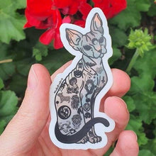 Load image into Gallery viewer, Sphynx Cat Sticker. Halloween Tattooed Cat Sticker. Waterproof. High quality Trippy sticker