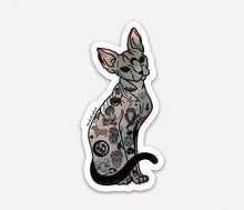 Load image into Gallery viewer, Sphynx Cat Sticker. Halloween Tattooed Cat Sticker. Waterproof. High quality Trippy sticker