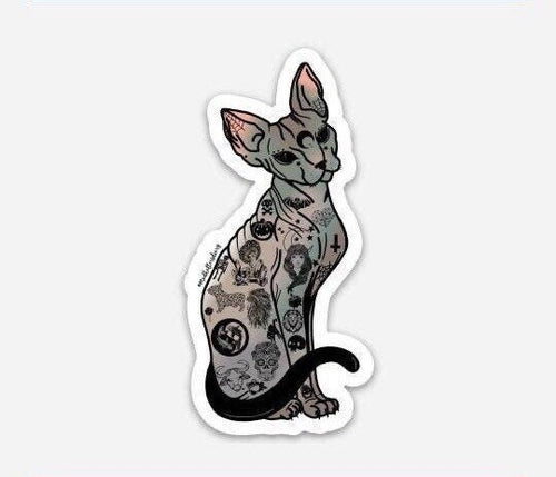 Sphynx Cat Sticker. Halloween Tattooed Cat Sticker. Waterproof. High quality Trippy sticker