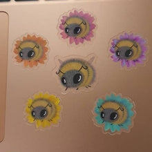 Load image into Gallery viewer, 6 Pack Of Clear Bee Stickers On Flower. Bumble Bee. Honey Bee Sticker. Mini Stickers. UV indoor and outdoor Stickers - High quality.