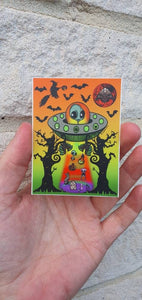 Trippy Halloween Artwork Sticker. Alien Abduction Sticker. Spooky Season. Waterproof. Laptop Sticker. Water Bottle Sticker. High quality