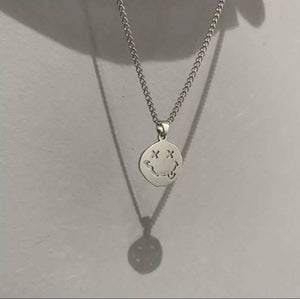 Smiley Face Necklace. Smile Face Silver Necklace. Grunge Necklace. Nirvana Necklace