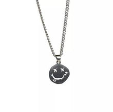 Load image into Gallery viewer, Smiley Face Necklace. Smile Face Silver Necklace. Grunge Necklace. Nirvana Necklace