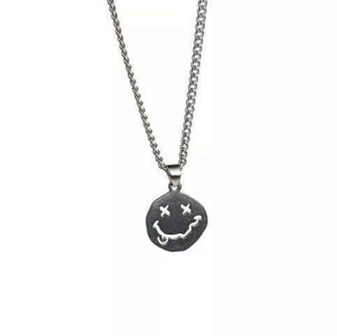 Smiley Face Necklace. Smile Face Silver Necklace. Grunge Necklace. Nirvana Necklace