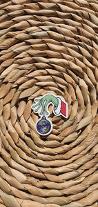 Christmas Ball Sticker. Alien Hand Holding Earth. Christmas Ornaments. Christmas Decorations. Trippy Xmas Sticker.