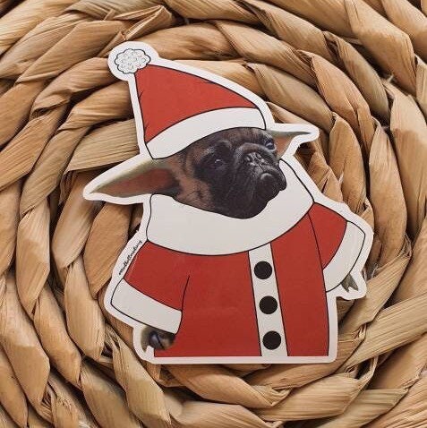 Santa Pug Sticker. Christmas Baby Yoda Sticker. Pug Dog Sticker. Laptop Stickers