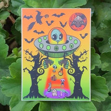 Load image into Gallery viewer, Trippy Halloween Artwork Sticker. Alien Abduction Sticker. Spooky Season. Waterproof. Laptop Sticker. Water Bottle Sticker. High quality