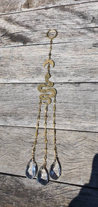 Snake with Moon Crystal Suncatcher. Wall Hanging Rainbow Maker. Light Catcher.