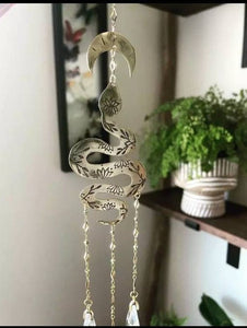 Snake with Moon Crystal Suncatcher. Wall Hanging Rainbow Maker. Light Catcher.