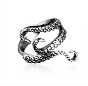 Octopus Ring. Adjustable Silver Ring. Punk Goth Ring. Octopus Wrap Around Ring. Silver Tentacles. Unisex Ring.