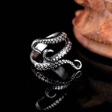 Load image into Gallery viewer, Octopus Ring. Adjustable Silver Ring. Punk Goth Ring. Octopus Wrap Around Ring. Silver Tentacles. Unisex Ring.