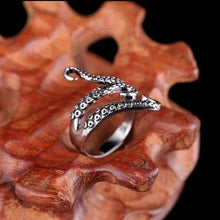 Load image into Gallery viewer, Octopus Ring. Adjustable Silver Ring. Punk Goth Ring. Octopus Wrap Around Ring. Silver Tentacles. Unisex Ring.