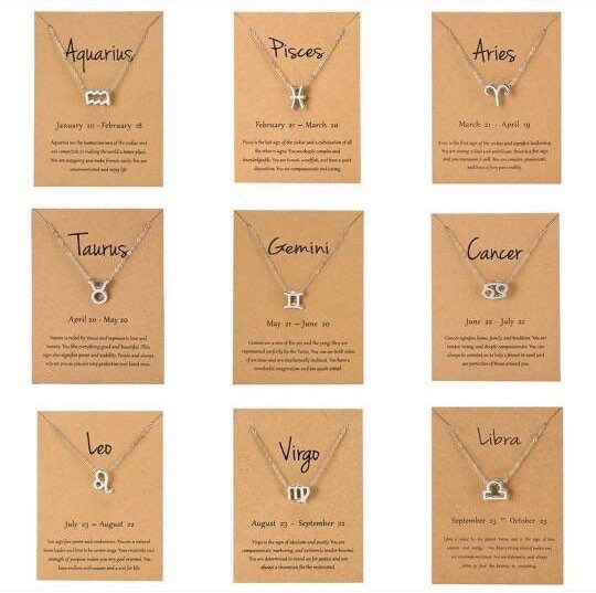 Zodiac Necklace. Astrology Necklace. Aries Capricorn Sagittarius Aquarius Scorpio Libra Taurus Gemini Cancer Leo Pisces Virgo