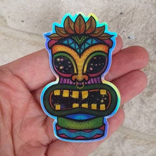 Load image into Gallery viewer, Tiki Sticker. Holographic Sticker. Psychedelic Trippy stickers. High quality Trippy sticker. Laptop sticker. Waterproof stickers.