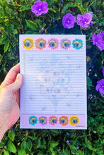 Load image into Gallery viewer, Bees And Flowers Notepad. To Do Notepad. Reminder Notepad. Notes. A5 Shopping List Note Pad. Pink And Purple Notepad.