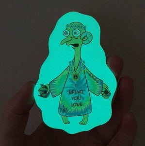 Trippy Glow In The Dark Stickers. Hippy Burns. Simpson inspired. Magic Mushrooms. psychedelic Sticker. Glowing Sticker.