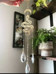 Snake with Moon Crystal Suncatcher. Wall Hanging Rainbow Maker. Light Catcher.