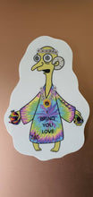 Load image into Gallery viewer, Trippy Glow In The Dark Stickers. Hippy Burns. Simpson inspired. Magic Mushrooms. psychedelic Sticker. Glowing Sticker.