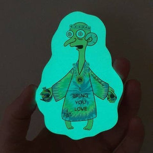 Trippy Glow In The Dark Stickers. Hippy Burns. Simpson inspired. Magic Mushrooms. psychedelic Sticker. Glowing Sticker.