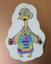 Load image into Gallery viewer, Trippy Glow In The Dark Stickers. Hippy Burns. Simpson inspired. Magic Mushrooms. psychedelic Sticker. Glowing Sticker.