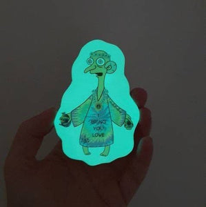 Trippy Glow In The Dark Stickers. Hippy Burns. Simpson inspired. Magic Mushrooms. psychedelic Sticker. Glowing Sticker.