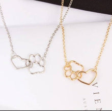 Load image into Gallery viewer, Paw In Heart Gold Necklace. Animal Lover Gift. Gift For Dog Owners. Cat Owners Jewellery. Dog Paw Print Necklace. Cat Paw Necklace. Silver