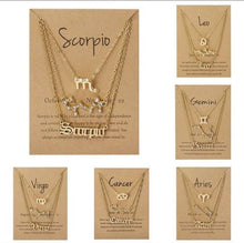 Load image into Gallery viewer, 3 Piece Set Zodiac Necklace. Astrology Necklace. Star Sign Constellation Pendant Necklace. Aries Aquarius Pisces Leo Virgo Gemini Libra etc