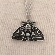 Load image into Gallery viewer, Moth Moon Phases Necklace. Luna Moth Butterfly Necklace. Witch Jewelry