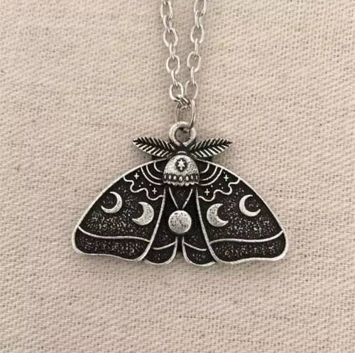 Moth Moon Phases Necklace. Luna Moth Butterfly Necklace. Witch Jewelry