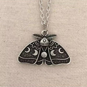 Moth Moon Phases Necklace. Luna Moth Butterfly Necklace. Witch Jewelry