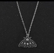 Load image into Gallery viewer, Moth Moon Phases Necklace. Luna Moth Butterfly Necklace. Witch Jewelry